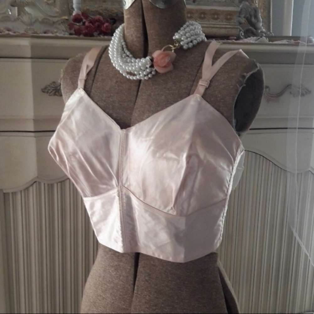 RARE New Vintage French Registered Pink Satin Bra W/Tags